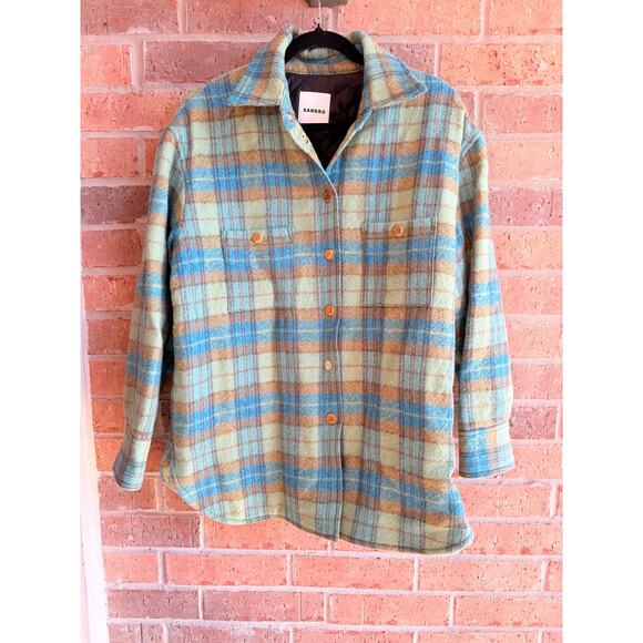 Sandro Blue/Green Jacket Virgin Wool Size Large NWT - Picture 1 of 9